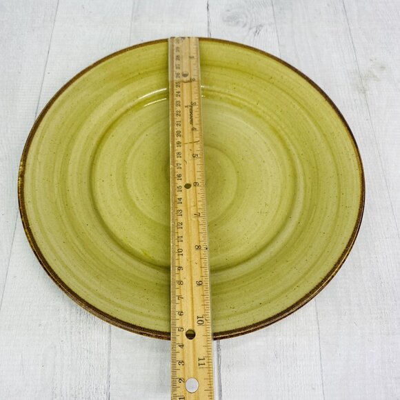 Thomson Pottery Green Swirl Speckle Brown Stoneware Dinner Plate Set of 4 - Picture 12 of 15